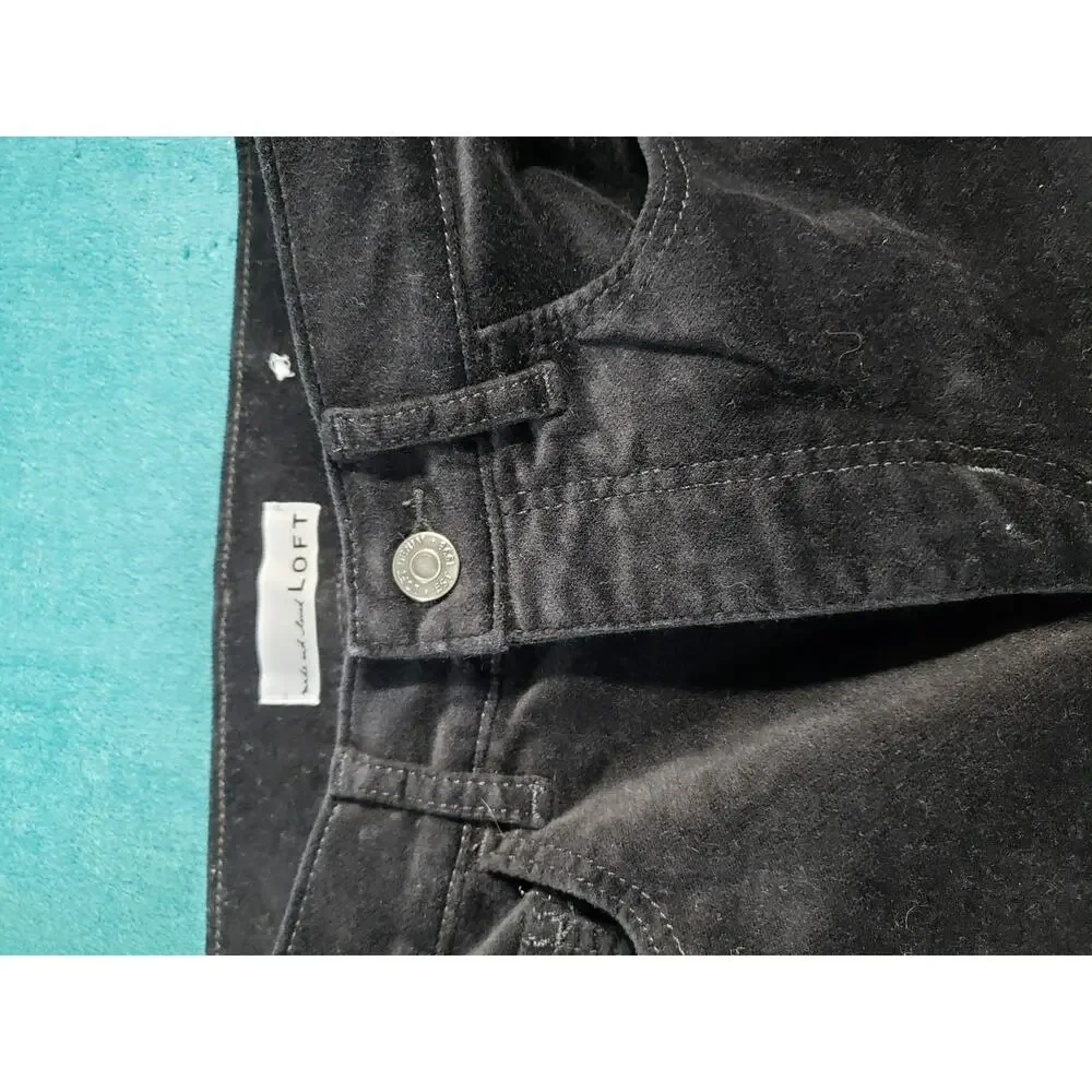 Loft Jeans Size 0 Women Black Pants Corduroy Stretch Mid Rise Flared Wide Leg